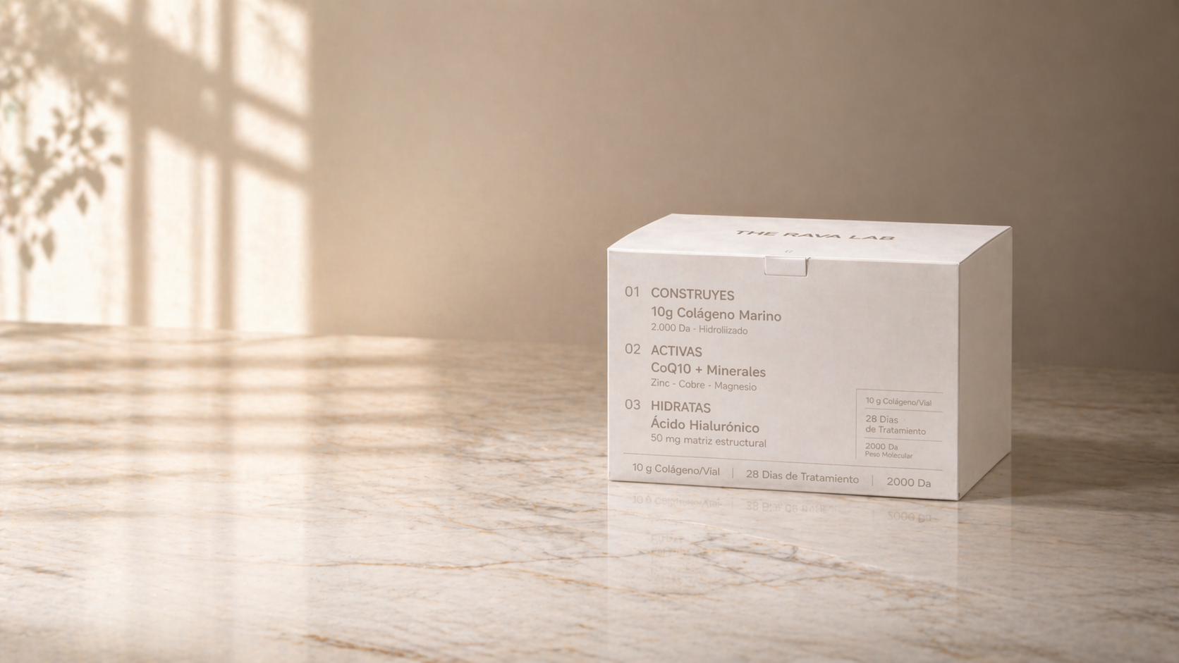 Caja THE RAVA LAB · 28 viales monodosis, la fórmula completa